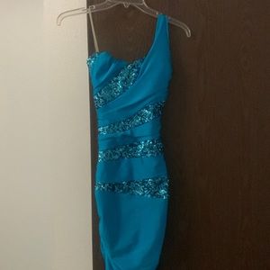 Brand new mermaid style dress blue with blue shimmer effect very beautiful